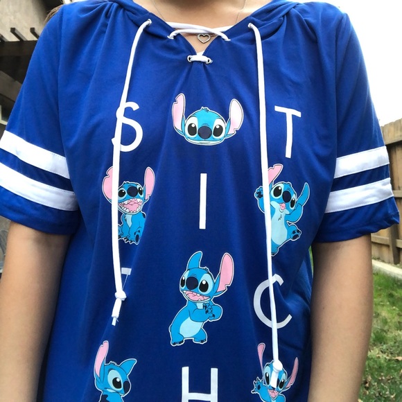 Disney Blue Stitch Top with a Hood and Drawstrings - Picture 2 of 5